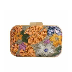 4195 Embroidered Sequin Flower Evening Bag Glitter Beaded Handbag Straw